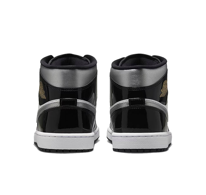 Jordan 1 Mid SE Patent Black White Metallic Silver Metallic Gold