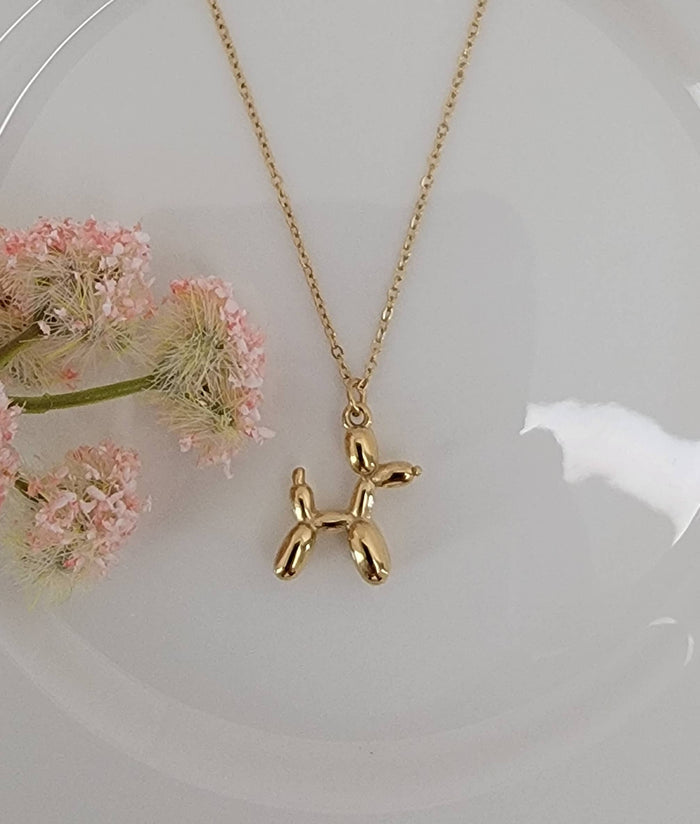 18k Gold Balloon Dog Necklace – Waterproof Stainless Steel Pendant