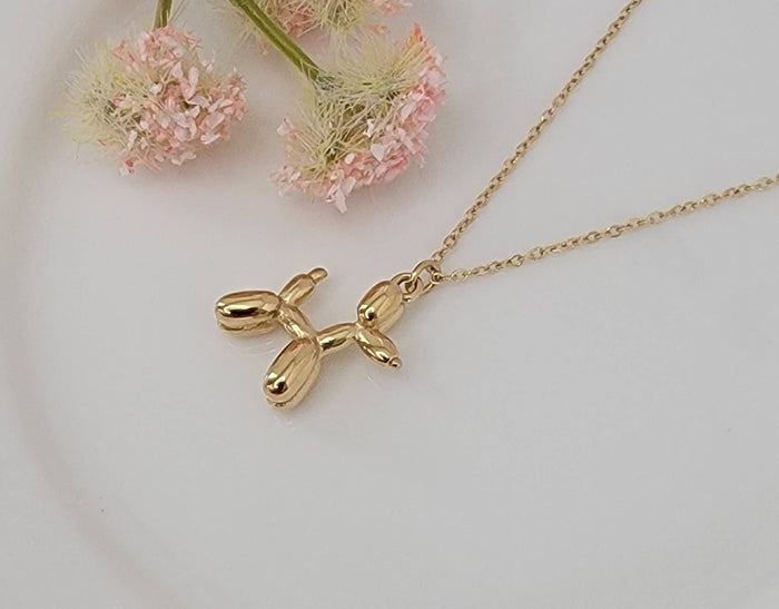 18k Gold Balloon Dog Necklace – Waterproof Stainless Steel Pendant