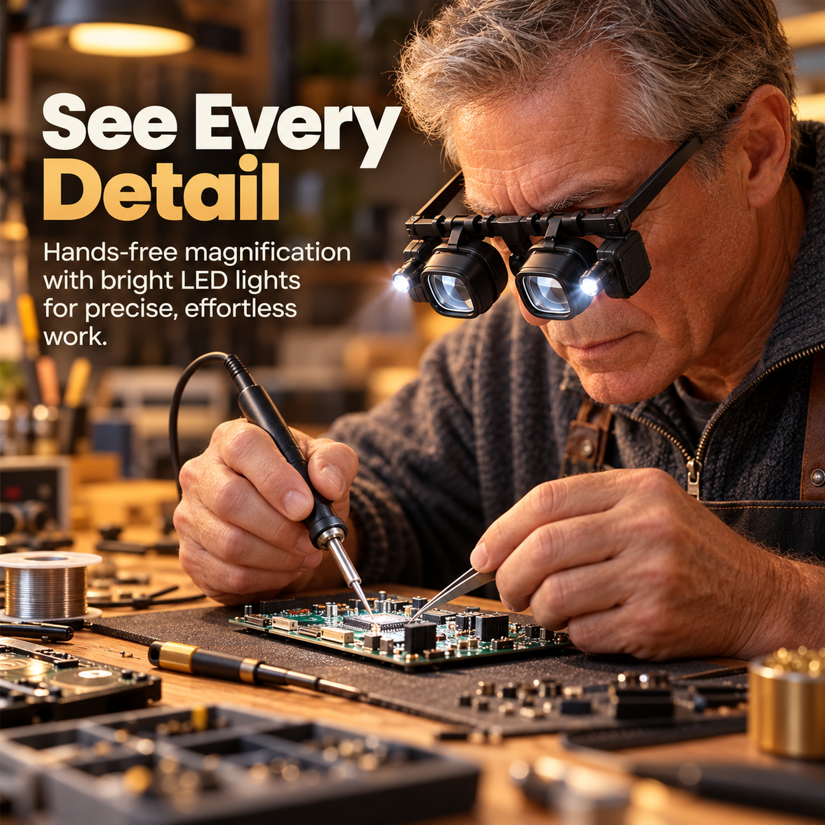 🔬 LIMITED-TIME 50% OFF! ✨ Precision LED Magnifier Glasses – Interchangeable Lenses, Dual LED, Hands-Free 💡