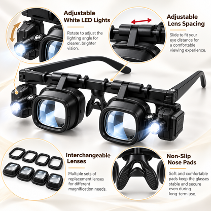 🔬 LIMITED-TIME 50% OFF! ✨ Precision LED Magnifier Glasses – Interchangeable Lenses, Dual LED, Hands-Free 💡