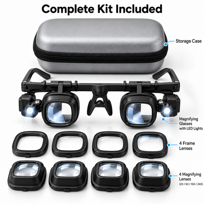 🔬 LIMITED-TIME 50% OFF! ✨ Precision LED Magnifier Glasses – Interchangeable Lenses, Dual LED, Hands-Free 💡