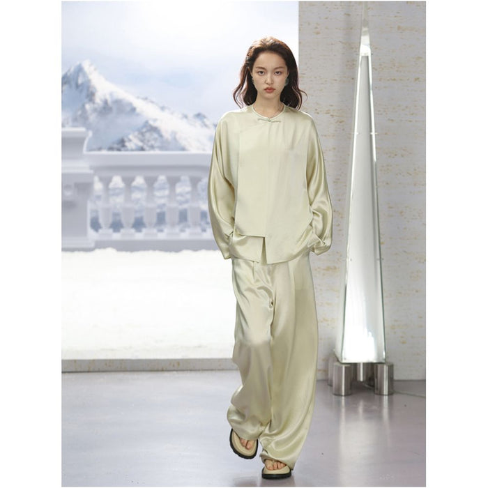COMMON VALUE Imported Customized Acetic Acid Shirt Women s Minimalist Chinese Improved Slant Top image 2