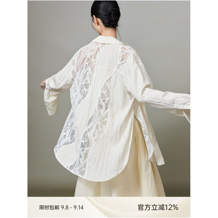 MURURMI designer brand large silhouette lace patchwork shirt for women image 1