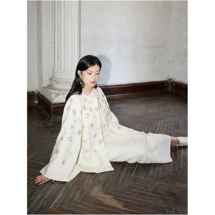 ASAYA2533 Vintage style heavy sequin embroidery | 100% wool poncho style woolen jacket