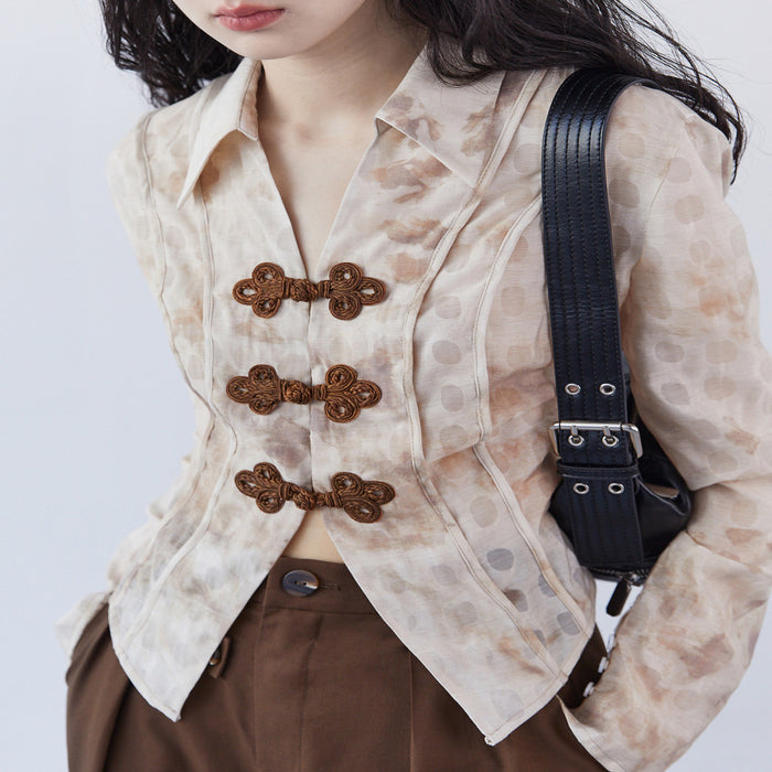 Yuanque Event Original New Chinese Tie Dye Shirt Women s Autumn Design Maillard Button Slim Shirt image 1