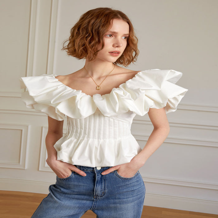 AEL original French ruffled flying sleeve top 2025 summer new holiday style pleated slim waist top image 0