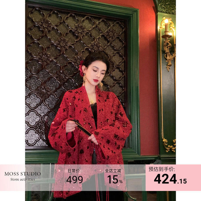 MOSS STUDIO Yun Yang Feng Hua Chinese style winter thickened heavy beaded woolen coat for women image 0