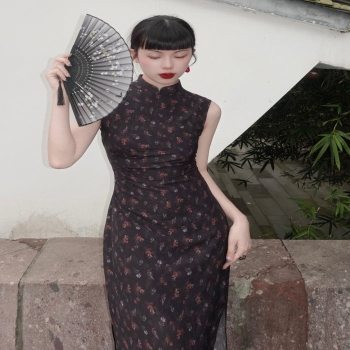 Srose Nanxi retro original design improved black cheongsam skirt new Chinese style dress new image 1