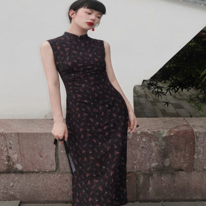 Srose Nanxi retro original design improved black cheongsam skirt new Chinese style dress new image 2