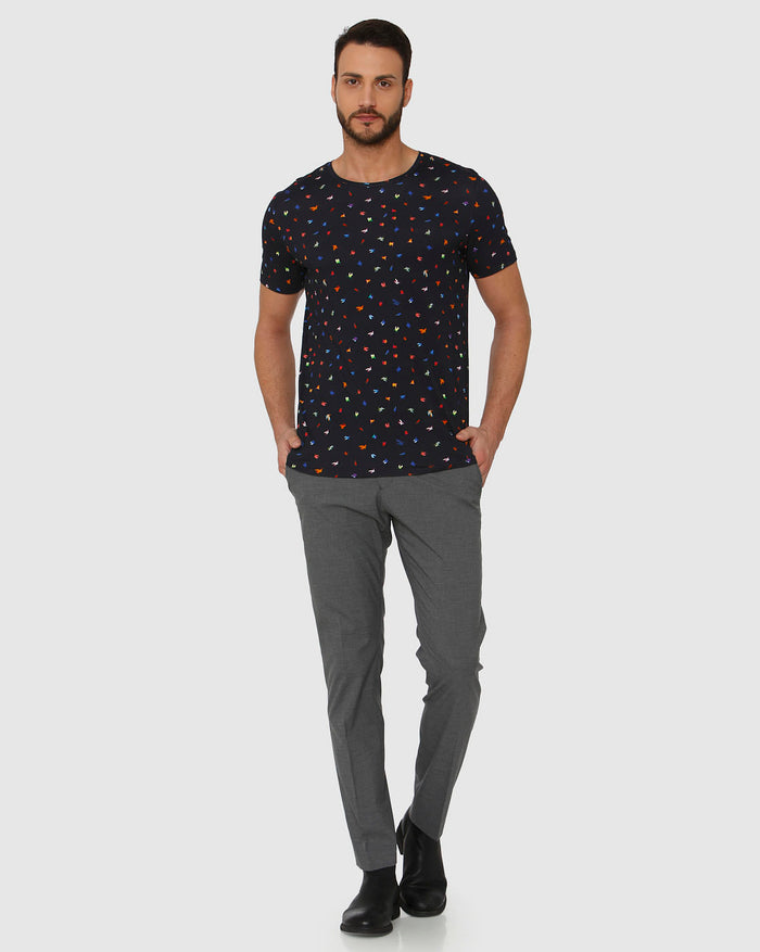 Blue All Over Bird Graphic Print Crew Neck T-Shirt