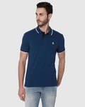 Blue Contrast Tipping Polo Neck T-Shirt