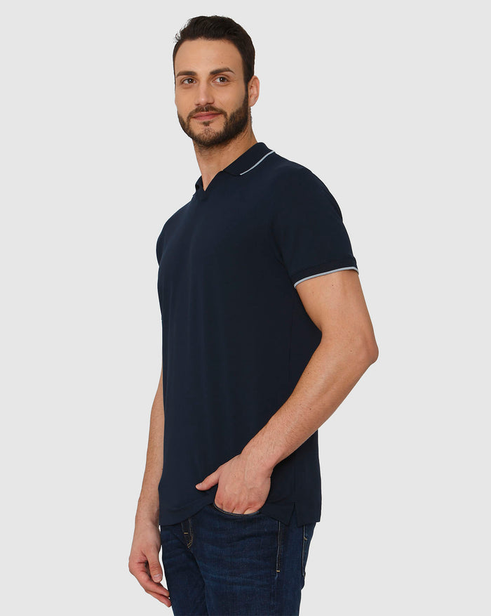 Blue Contrast Tipping Polo Neck T-Shirt