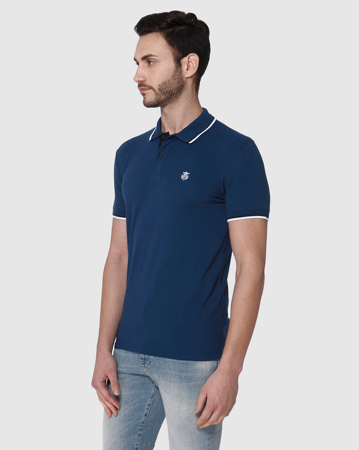 Blue Contrast Tipping Polo Neck T-Shirt