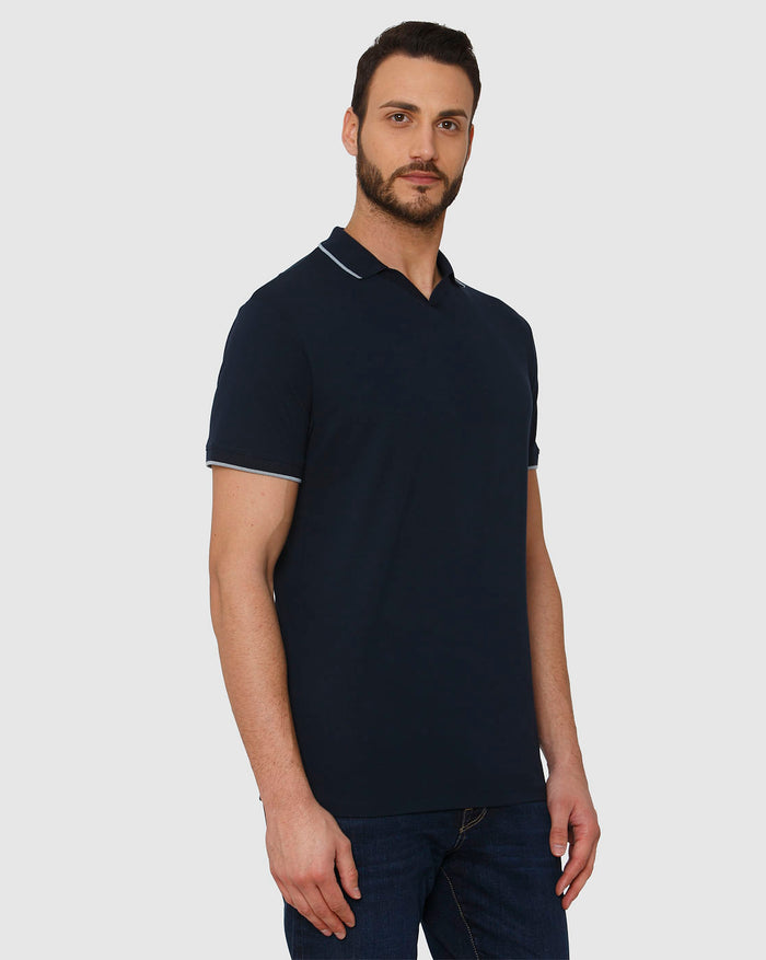 Blue Contrast Tipping Polo Neck T-Shirt