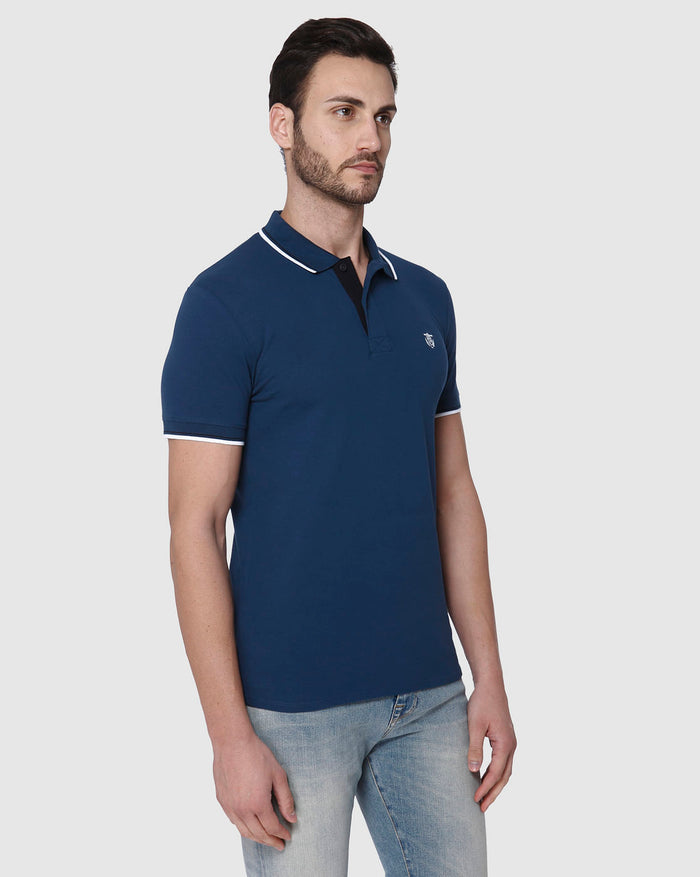 Blue Contrast Tipping Polo Neck T-Shirt