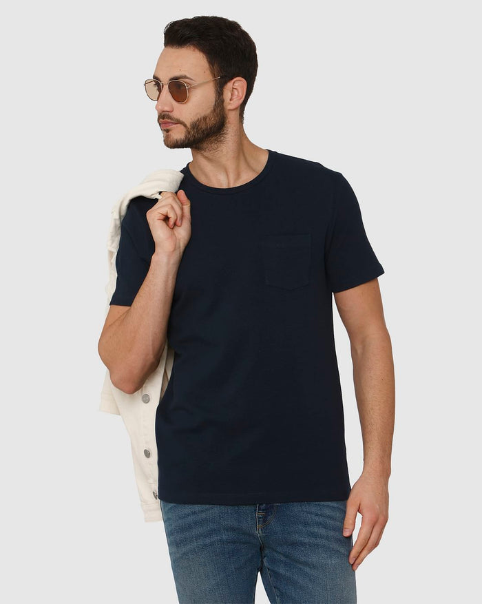 Blue Front Chest Pocket Crew Neck T-Shirt