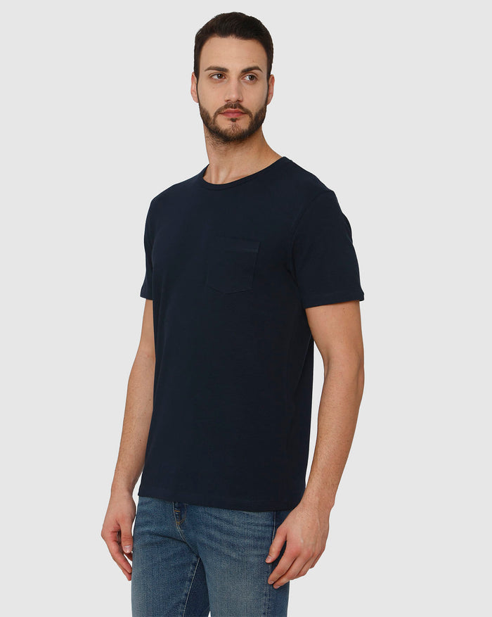Blue Front Chest Pocket Crew Neck T-Shirt