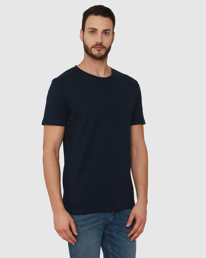 Blue Front Chest Pocket Crew Neck T-Shirt
