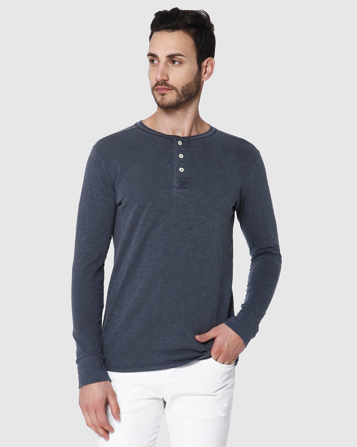 Blue Overdyed Henley T-Shirt