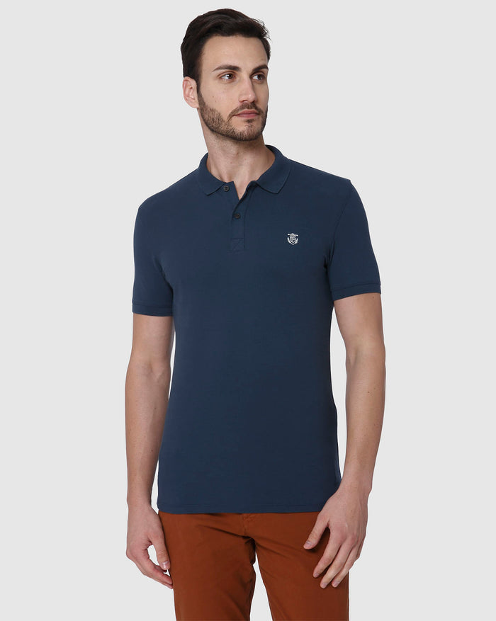 Blue Slim Fit Polo Neck T-Shirt