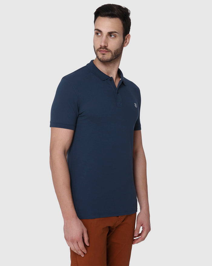 Blue Slim Fit Polo Neck T-Shirt