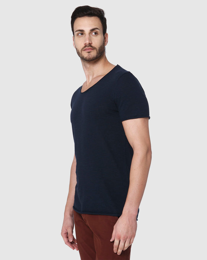 Blue Striped Crew Neck T-Shirt