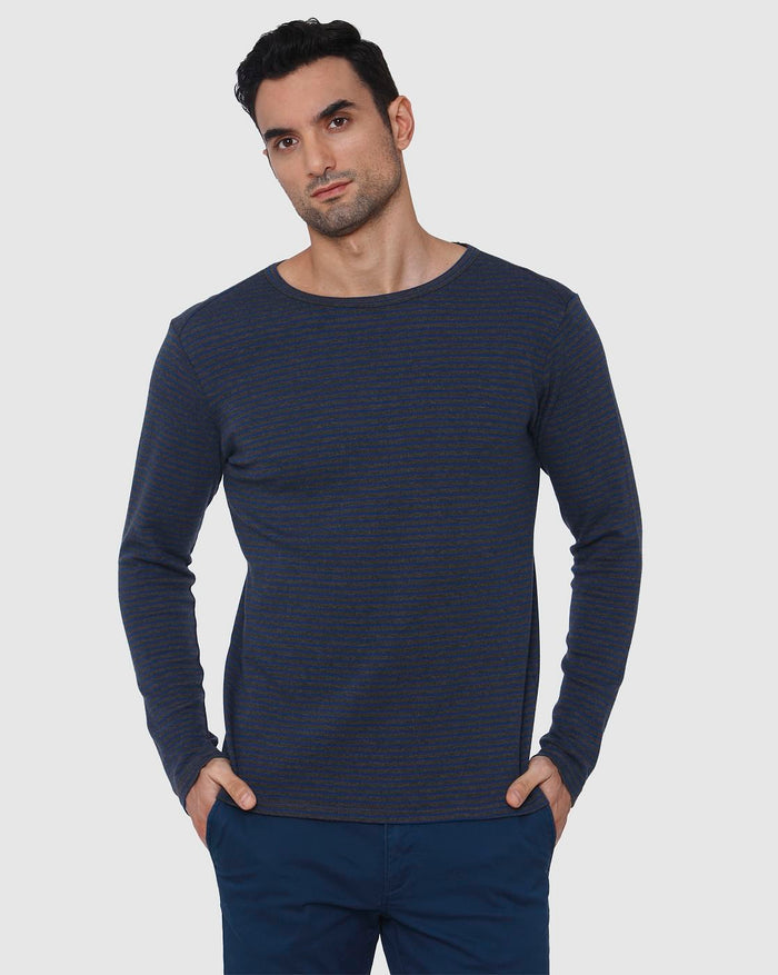 Blue Striped Slim Fit Crew Neck T-Shirt