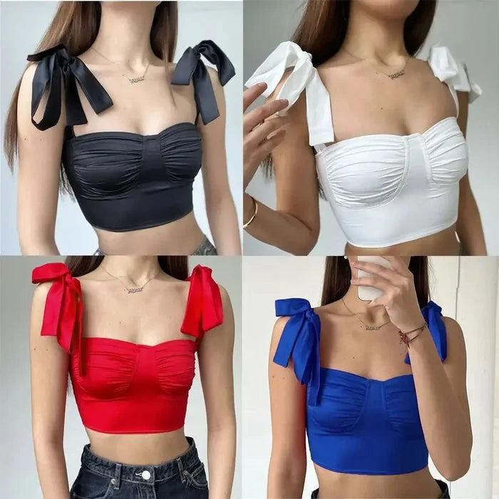Bow Ribbon Lace Up Crop Top fashionnsio