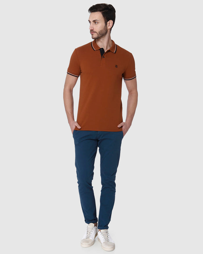 Brown Contrast Tipping Polo Neck T-Shirt