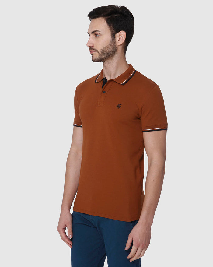 Brown Contrast Tipping Polo Neck T-Shirt