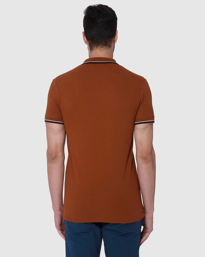 Brown Contrast Tipping Polo Neck T-Shirt