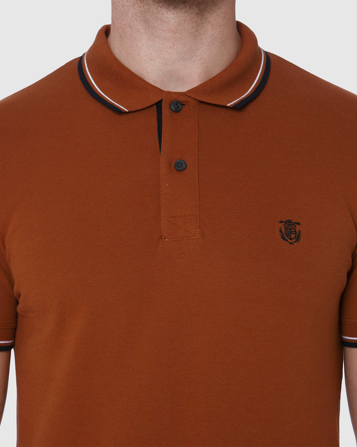 Brown Contrast Tipping Polo Neck T-Shirt