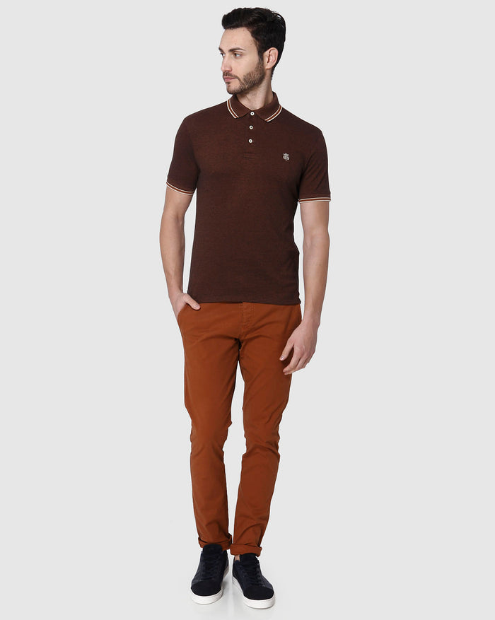 Brown Contrast Tipping Slim Fit Polo Neck T-Shirt