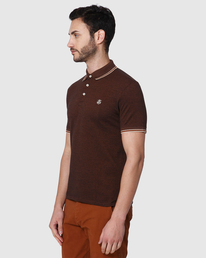 Brown Contrast Tipping Slim Fit Polo Neck T-Shirt