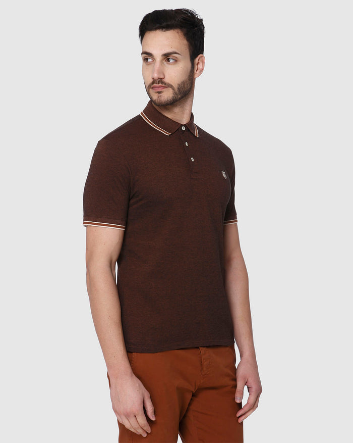 Brown Contrast Tipping Slim Fit Polo Neck T-Shirt