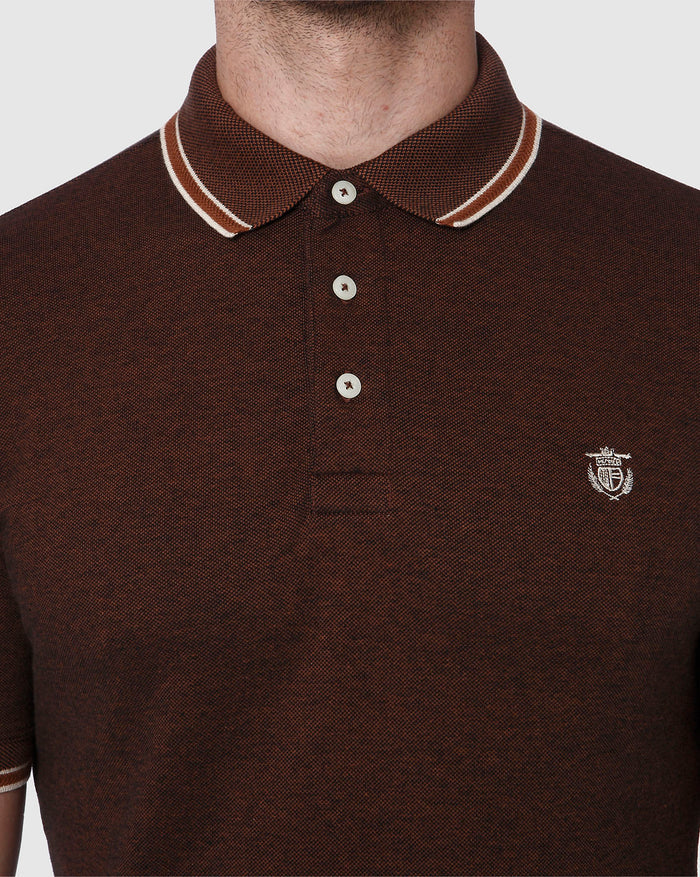 Brown Contrast Tipping Slim Fit Polo Neck T-Shirt
