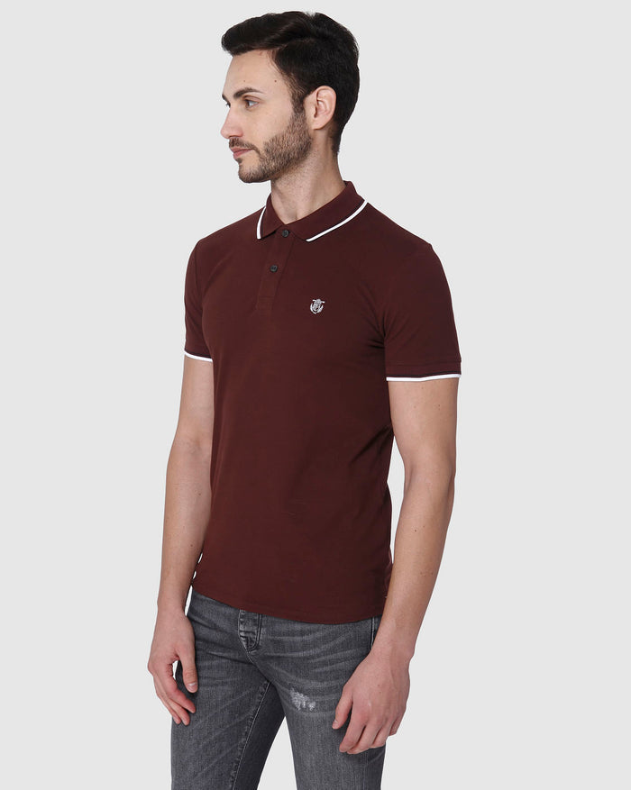 Burgundy Contrast Tipping Polo Neck T-Shirt