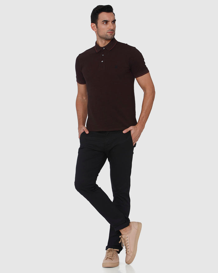 Burgundy Contrast Tipping Slim Fit Polo Neck T-Shirt