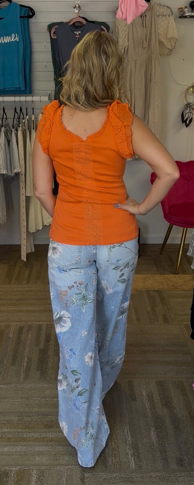 Capri Sunburst: Italian Eyelet Ruffle Tank – One Size Luxury