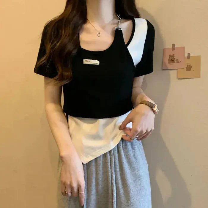 Y2k Cold Shoulder Halter Top fashionnsio