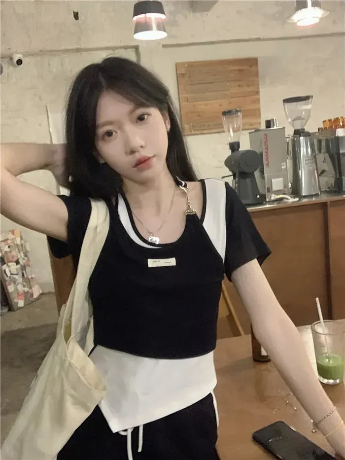 Y2k Cold Shoulder Halter Top fashionnsio