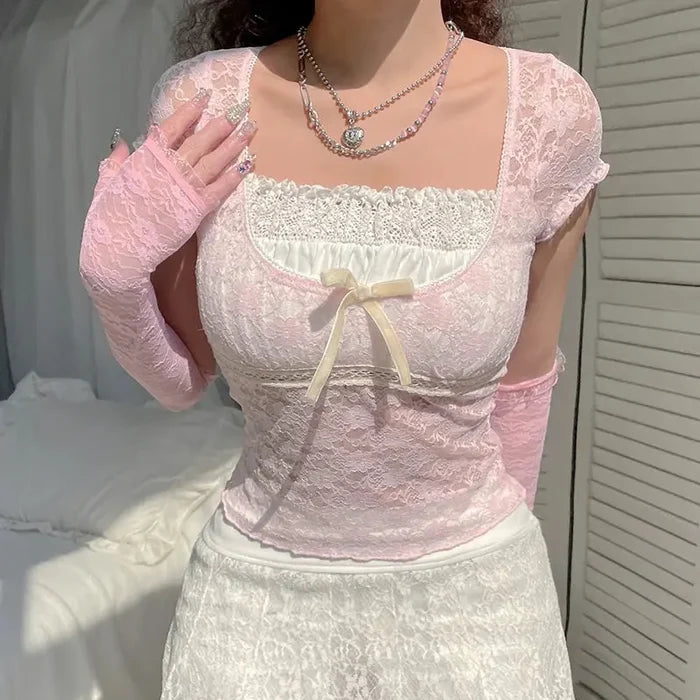 Cute Bow Lace Mesh Top fashionnsio