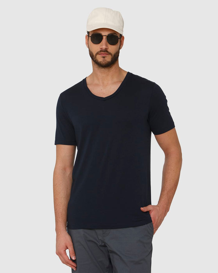 Dark Blue Slim Fit V Neck T-Shirt