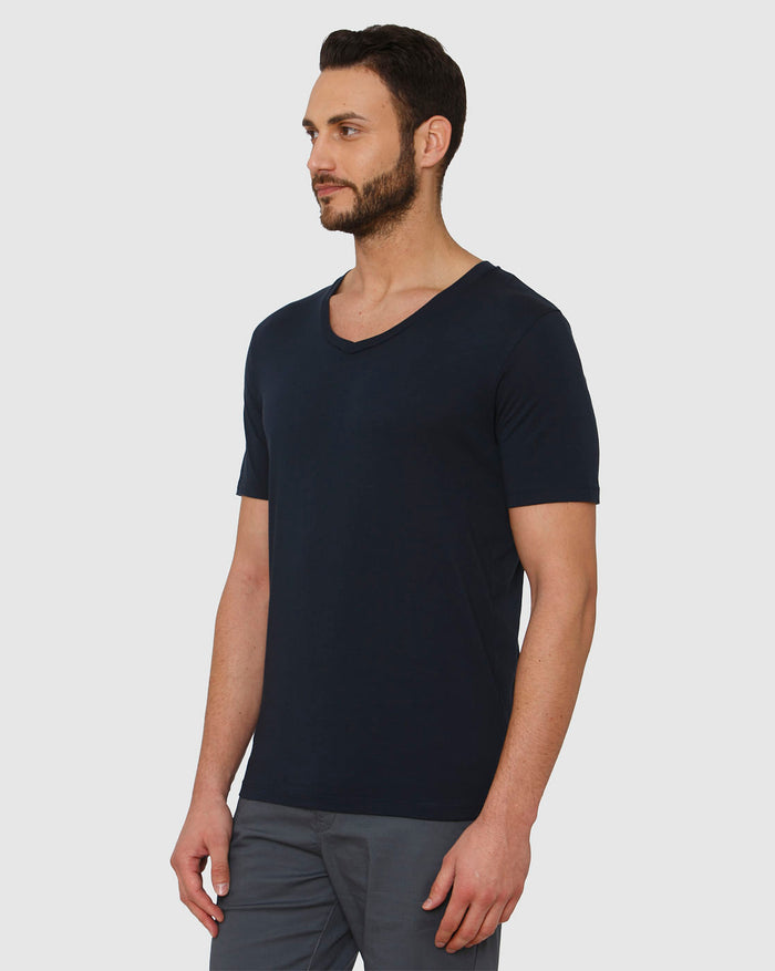 Dark Blue Slim Fit V Neck T-Shirt
