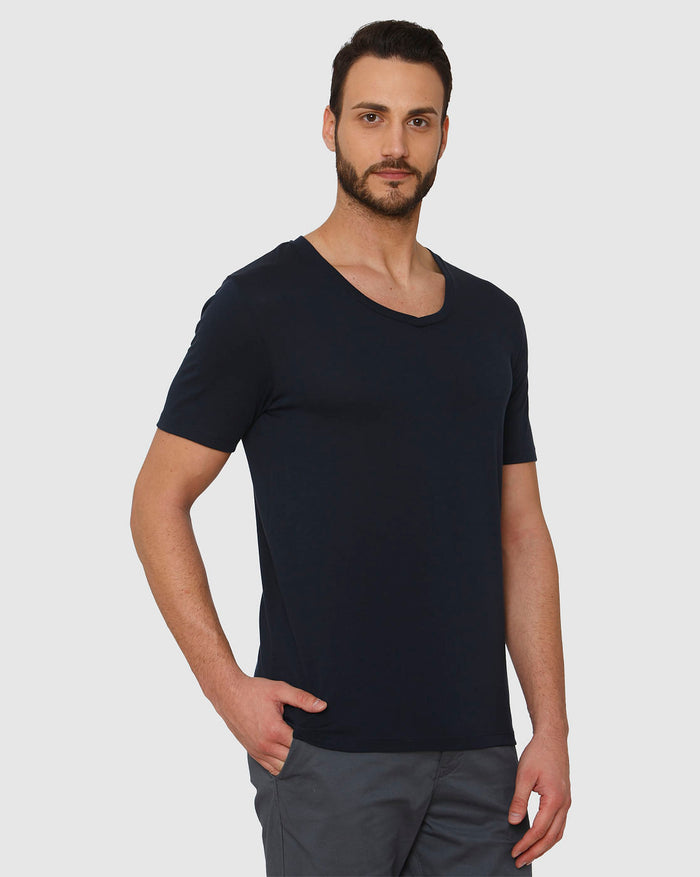 Dark Blue Slim Fit V Neck T-Shirt