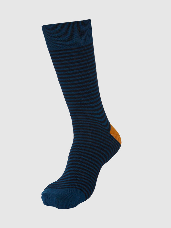 Dark Blue Striped Mid Calf Length Socks