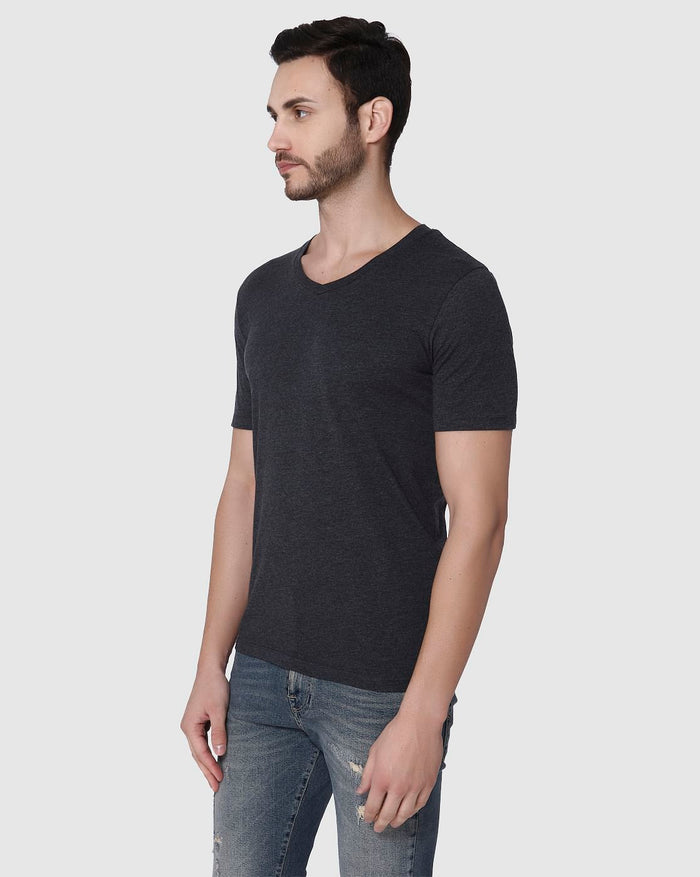 Dark Grey Slim Fit V Neck T-Shirt