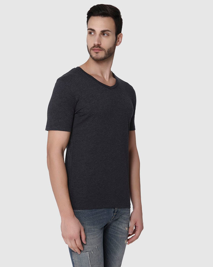 Dark Grey Slim Fit V Neck T-Shirt