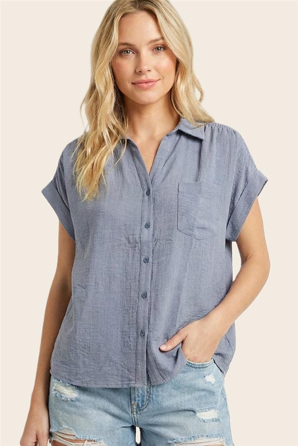 Denim Short Sleeve Button Down Shirt